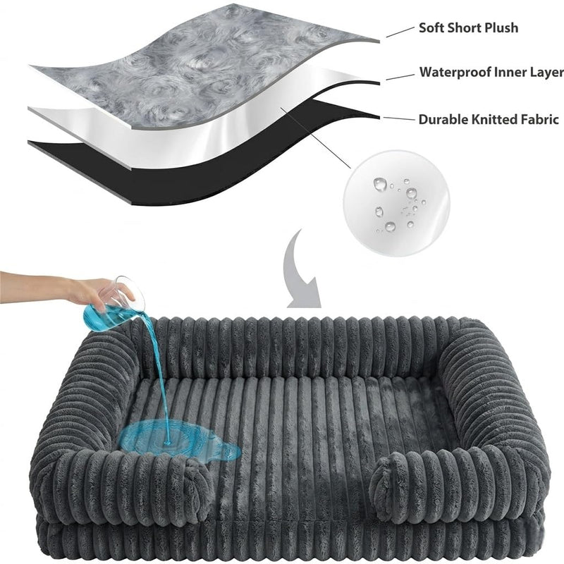 Bolster Dog Bed,Washable Thick Striped Plush Calming Dog Sofa Bed, Non-Slip Indoor Joint Relief Pet Bed For Small, Medium, And Large Breeds