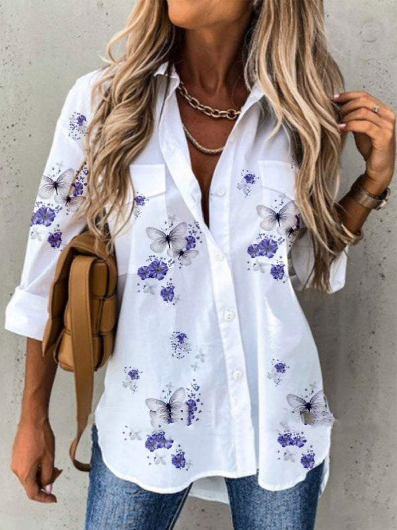 Damen-Blusenshirt mit Blumenmuster und langen Ärmeln