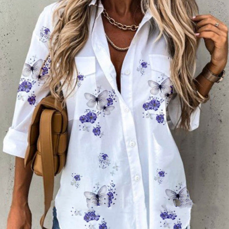 Damen-Blusenshirt mit Blumenmuster und langen Ärmeln