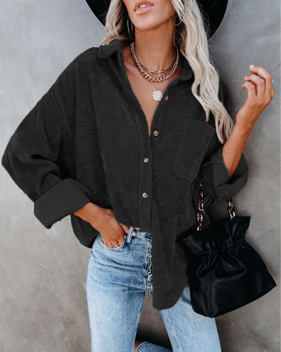 Solid Color Lapel Corduroy Casual Jacket