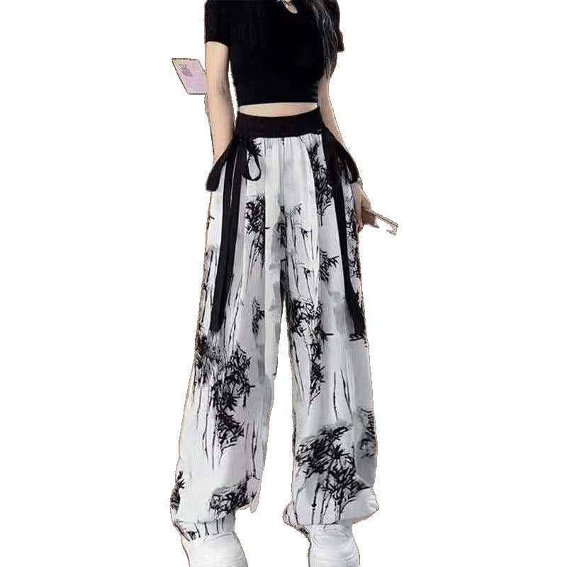 Hosen im chinesischen Stil mit Bindeband und weitem Bein