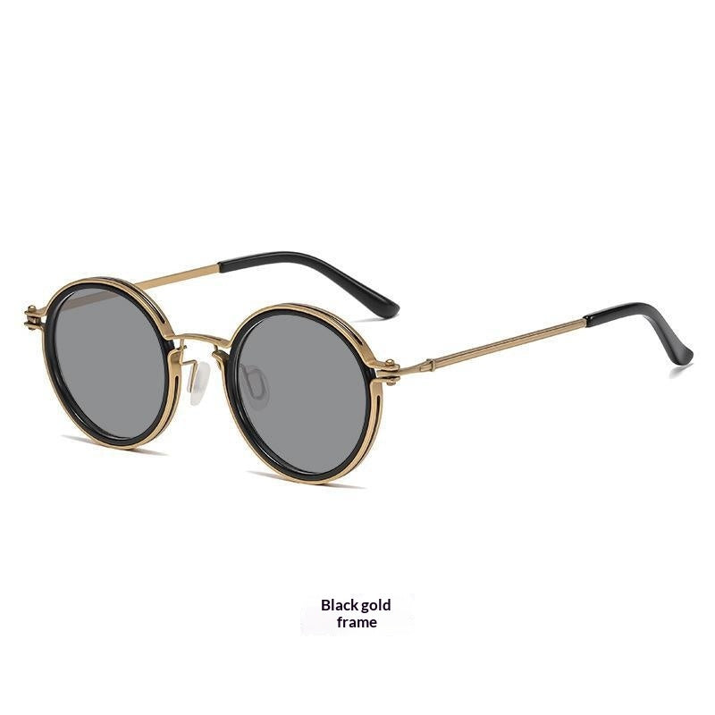 Retro Sunglasses Mens Round-Frame Metal Sun Glasses
