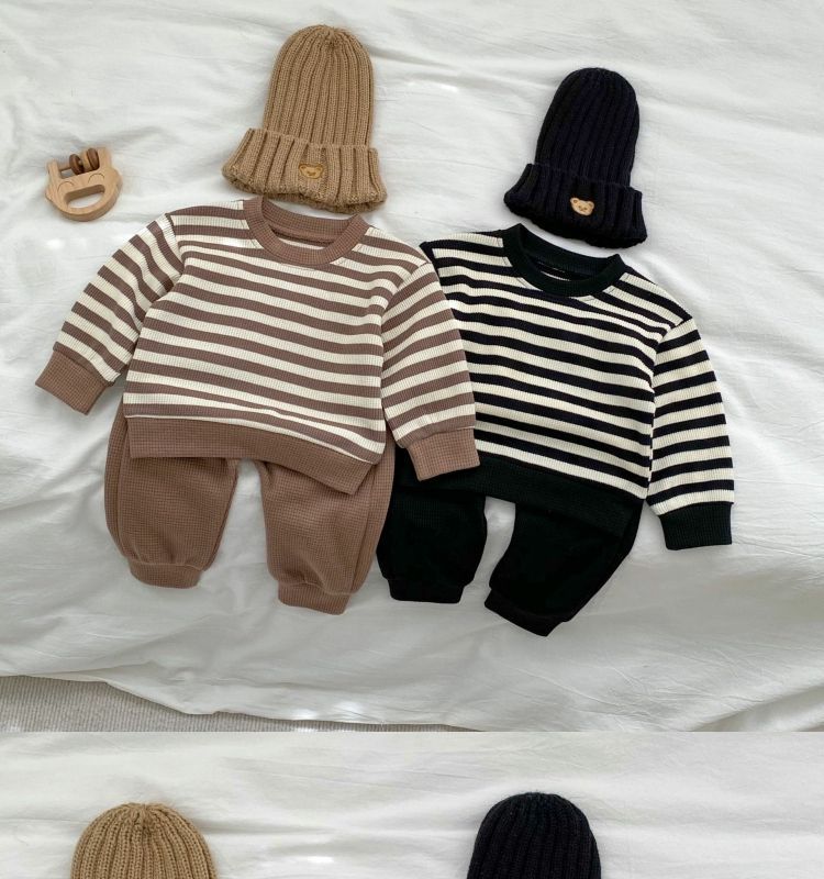 Baby Color Matching Striped Long-sleeved Top Pants Suit