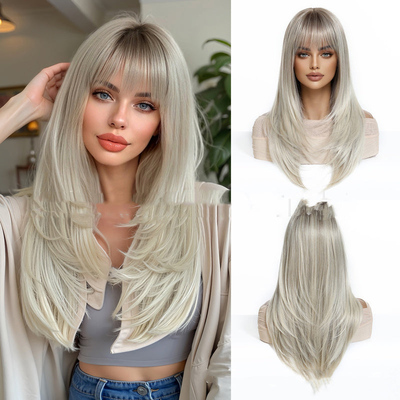 Cabelo Liso com Franja Laranja Dourado Claro
