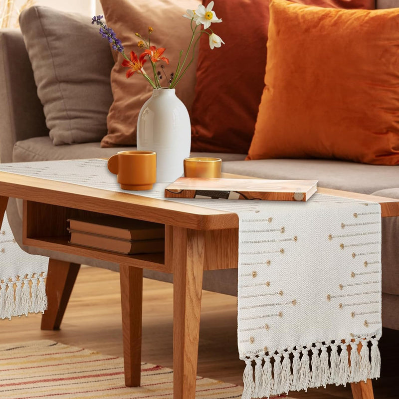 Polyester-cotton Jacquard Cut-out Floral Design Knotted Tassels Rectangular Tablecloth