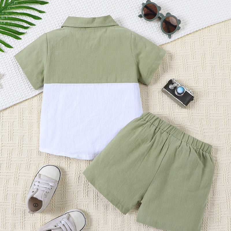 Boys' Summer Cotton And Linen Casual Short-sleeved Shirt And Shorts Suit