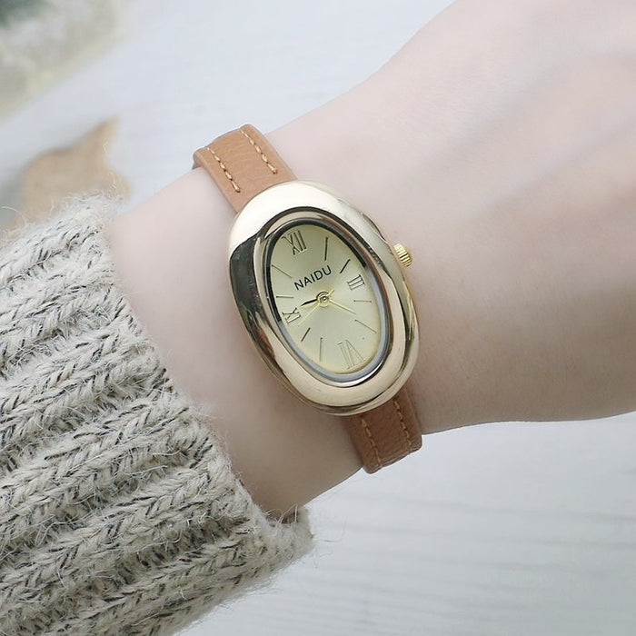 Oval Sub-dial Thin Strap Quartz Watch