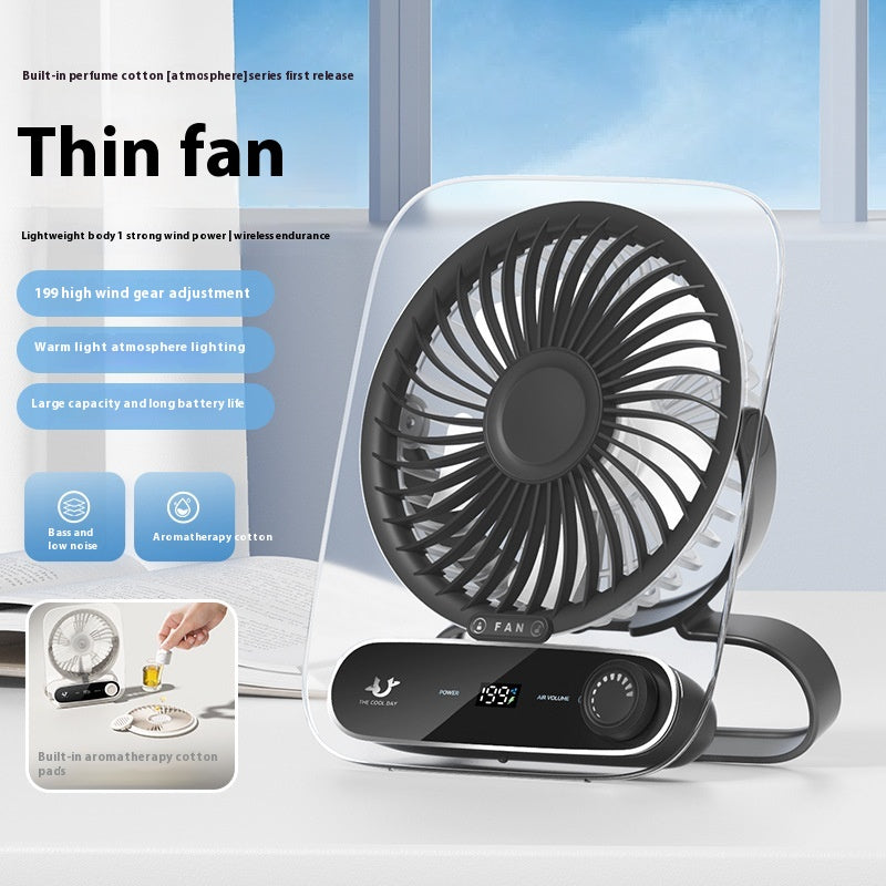 Ultradünner digitaler Desktop-Ventilator, geräuschlos, Mini, tragbar, USB-aufladbar