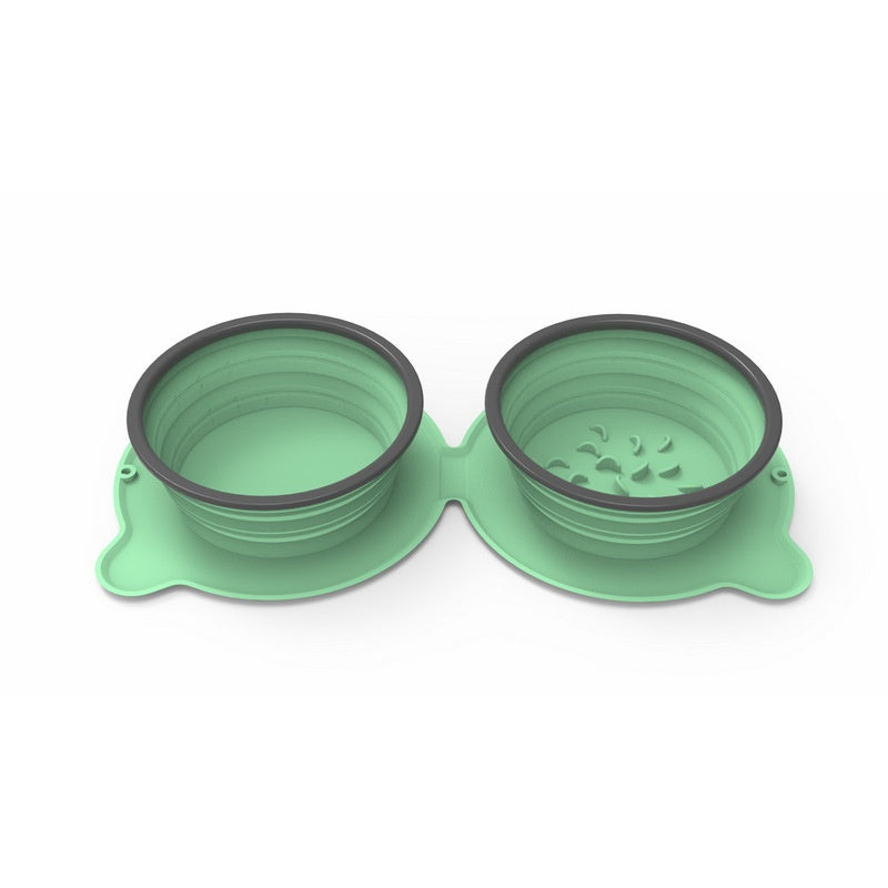 Tigela dupla de silicone para comida de cachorro, portátil, dobrável, antiderrapante, para animais de estimação, viagem, anti-asfixia, tigela de alimentação ao ar livre