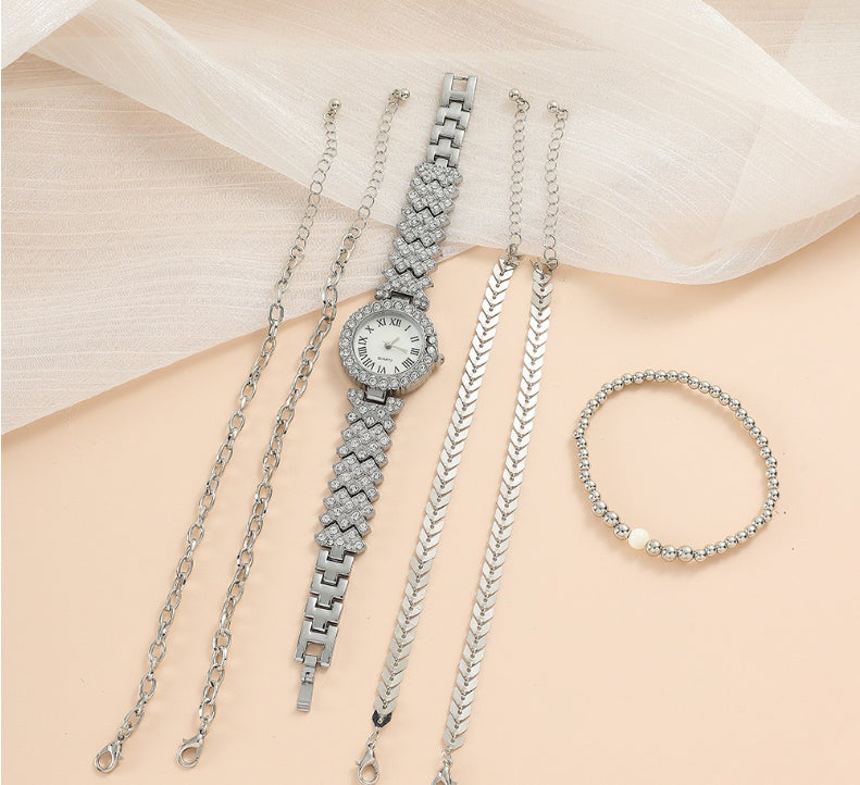 Diamant-Damenarmbanduhr Luxus-Mode Geschenkbox Uhrenarmband Sechsteiliges Set