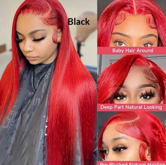 Front-lace Black Middle-parted Long Straight Hair For Womenfluffy Natural And Stylish Full Wig