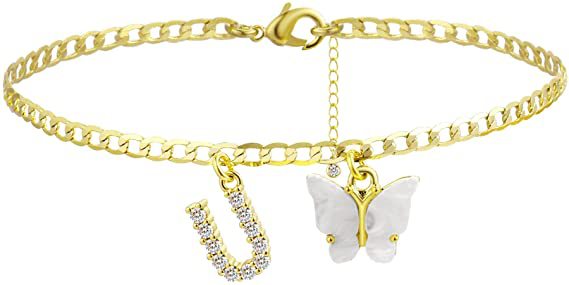 Butterfly Letter Feet Chain Fashion Inlaid Diamond Letter Acrylic