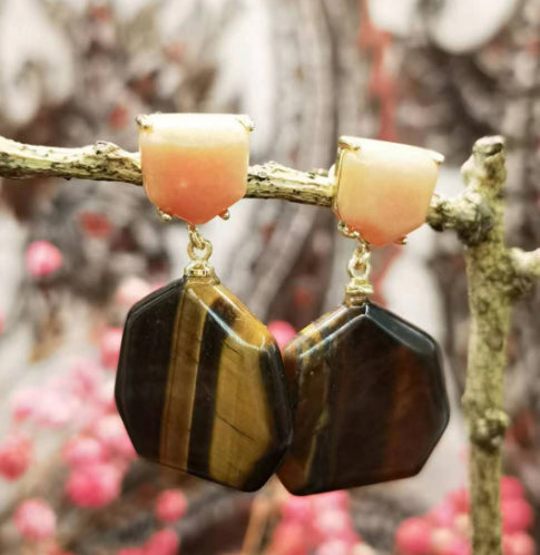 Gotas auriculares naturais de ametista olho de tigre e rodocrosita