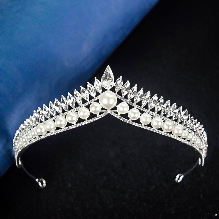 Coroa de noiva coreana com pérolas, acessório de cabeça simples e elegante, coroa estilo princesa, acessório de cabelo de sonho para influenciadoras digitais