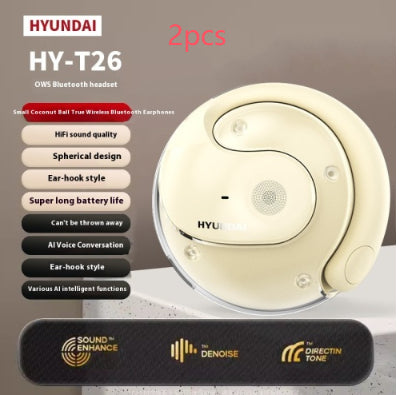 Auscultadores Bluetooth Sem Fios Coconut Ball, Modelo de Gancho com Redução de Ruído