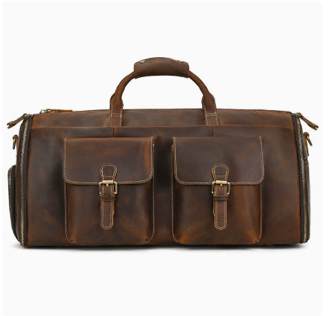 Vintage Travel Bag Multifunctional Leather Duffle Bag Folding