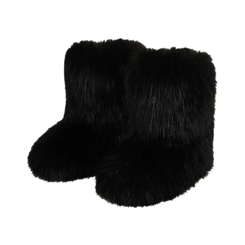 Europäische und amerikanische Damen-Halbstiefel für den Winter mit Waschbär-Imitat