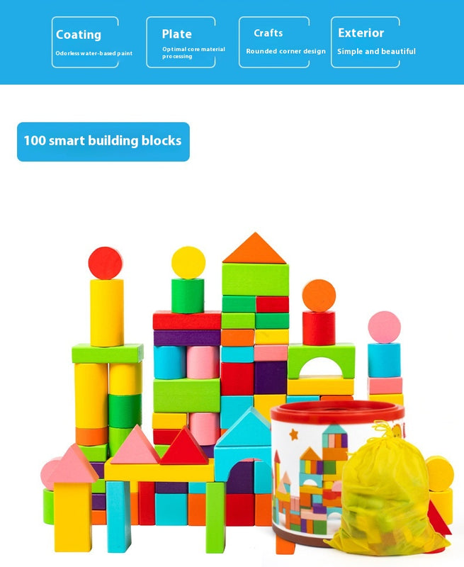 100 Colored Large Particle Building Blocks Children's Wooden Toys