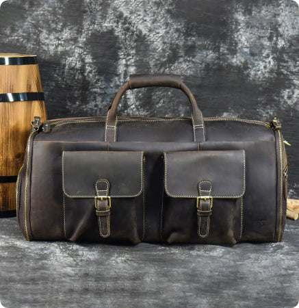 Vintage Travel Bag Multifunctional Leather Duffle Bag Folding