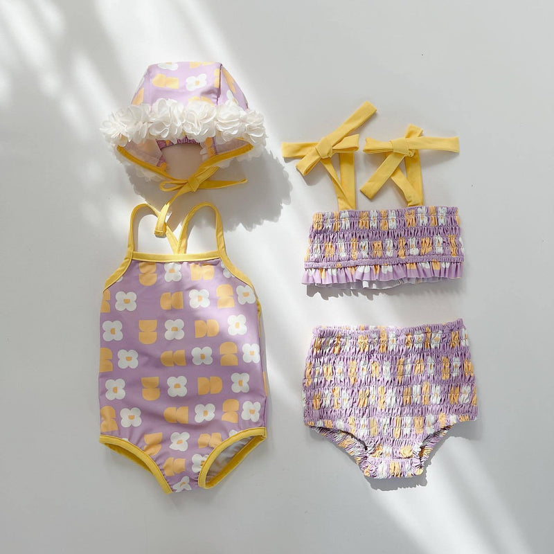 Girls' Flower Hooded One-piece Swimsuit