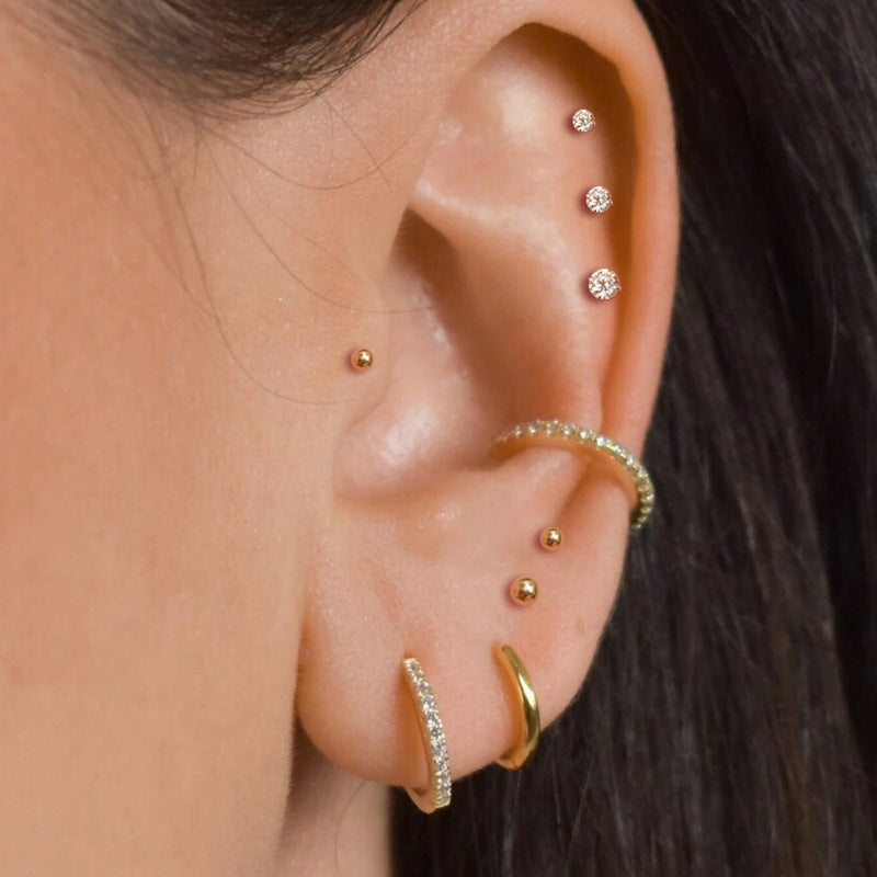 Exquisite And Versatile Small Inlaid With Diamond Ear Studs