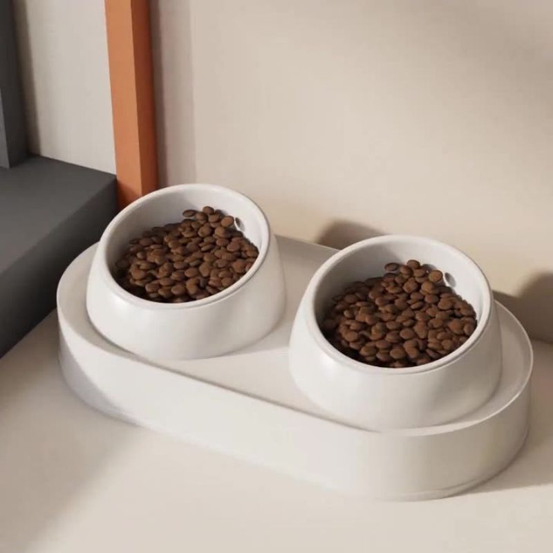 Tigela Dupla para Animais de Estimação com Inclinação para Proteção do Pescoço, Taça Antiderrapante para Cão e Gato, Comedouro e Bebedouro Elevado, Previne Queixo Preto, Artigos para Animais