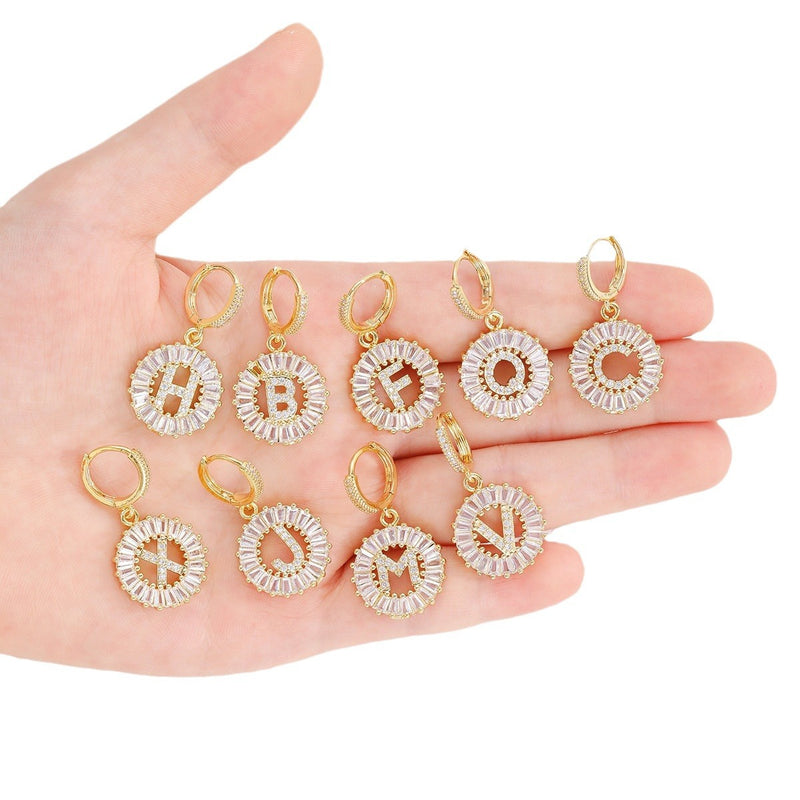 Cristal Sugar Letter Zircon Ear Studs 26 letras em inglês Clipe de orelha de diamante completo
