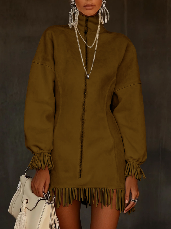 Women's Casual Tassel Zipper Sweatshirt Dress